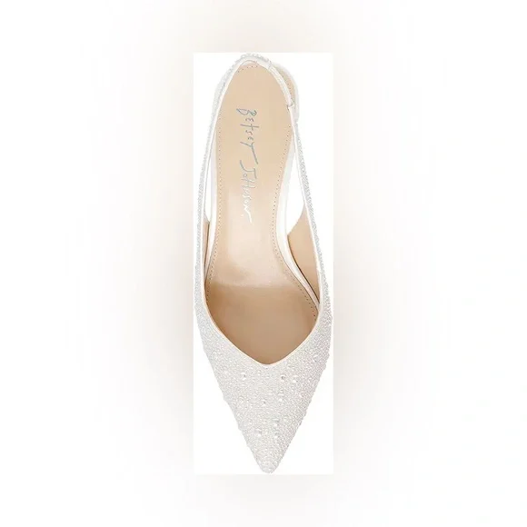 Blue by Betsey Johnson White Crystal Slingback Heels - Picture 5 of 9